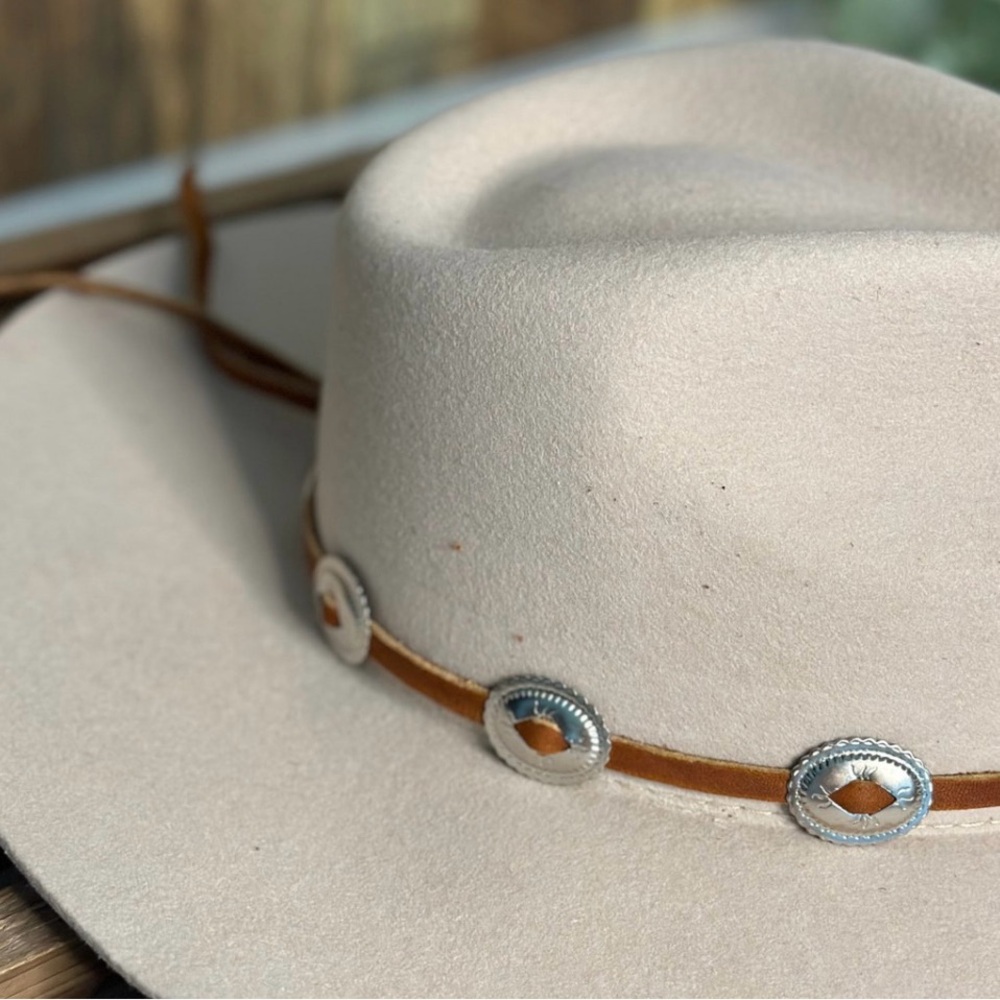 Western brown leather hat band with conchos